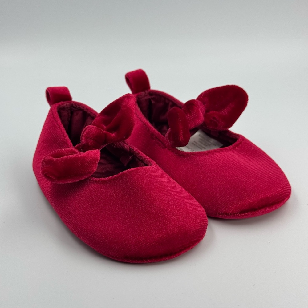 Carter’s Just One You Red Velvet Velour Baby Slip On Dress Shoes with Bows 0-3
